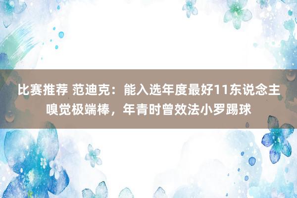 比赛推荐 范迪克：能入选年度最好11东说念主嗅觉极端棒，年青时曾效法小罗踢球