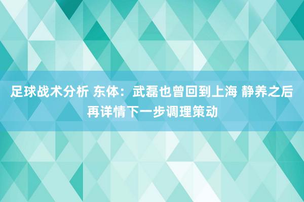 足球战术分析 东体：武磊也曾回到上海 静养之后再详情下一步调理策动